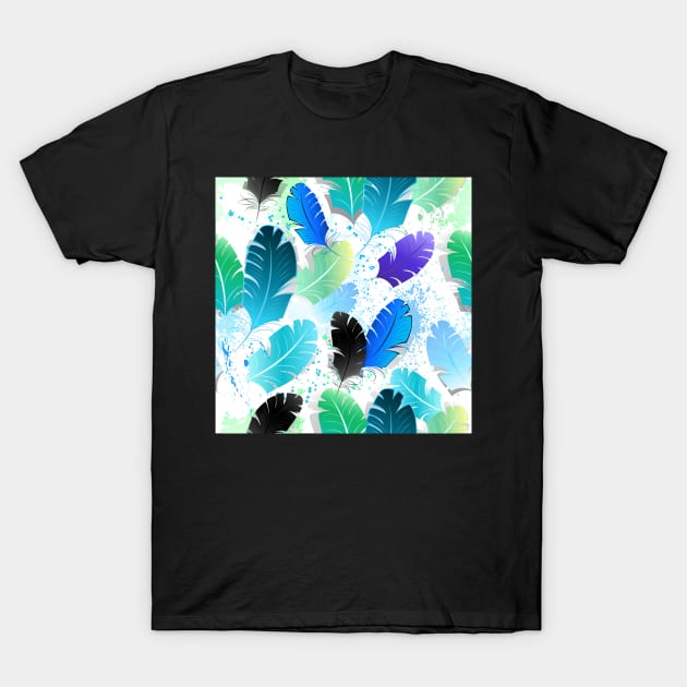 Seamless Pattern with Blue Feathers T-Shirt by Blackmoon9